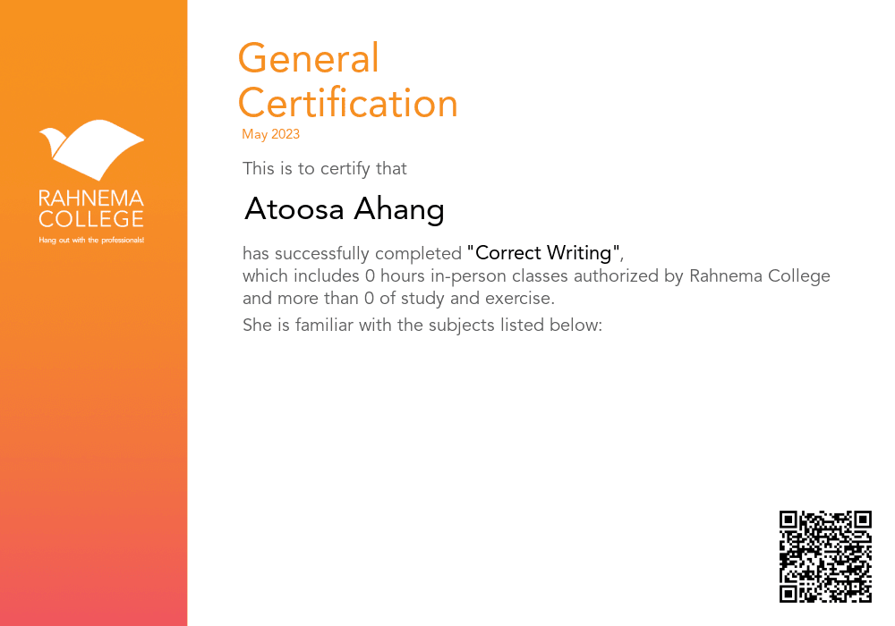 Correct Writing-completion-certificate
