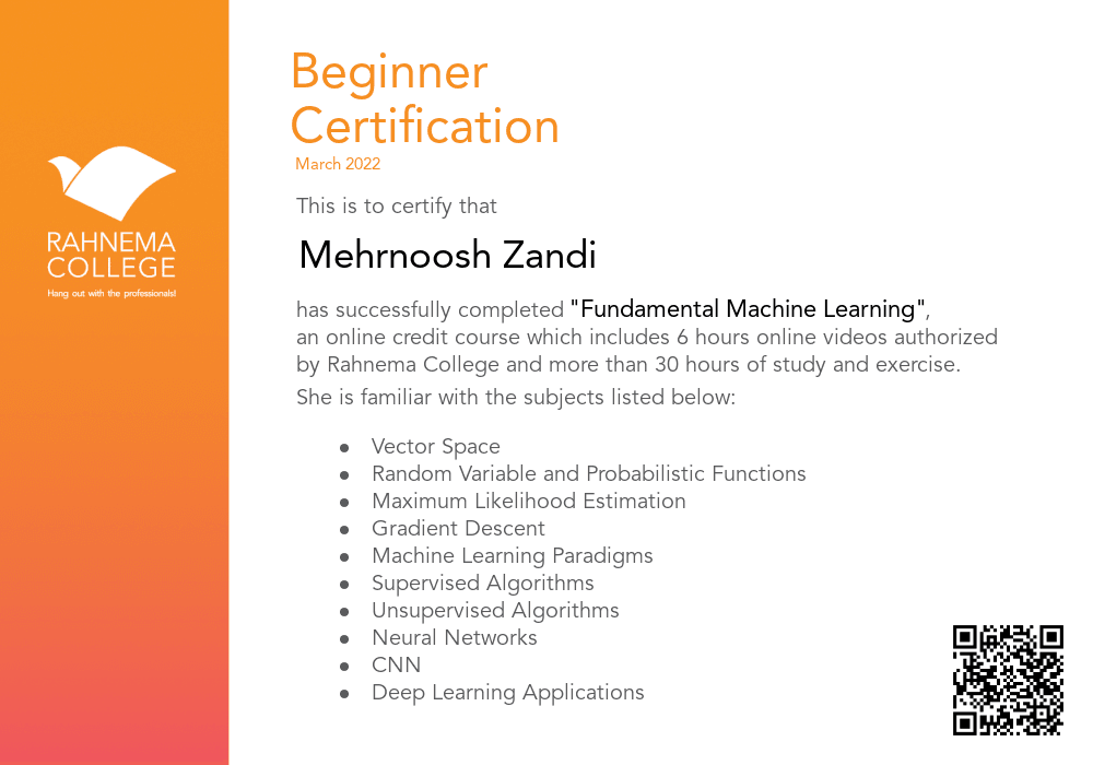 Fundamental Machine Learning-completion-certificate