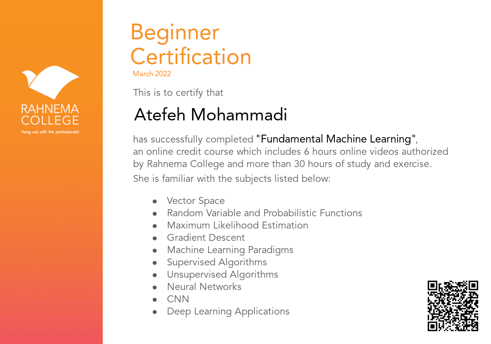 Fundamental Machine Learning-completion-certificate