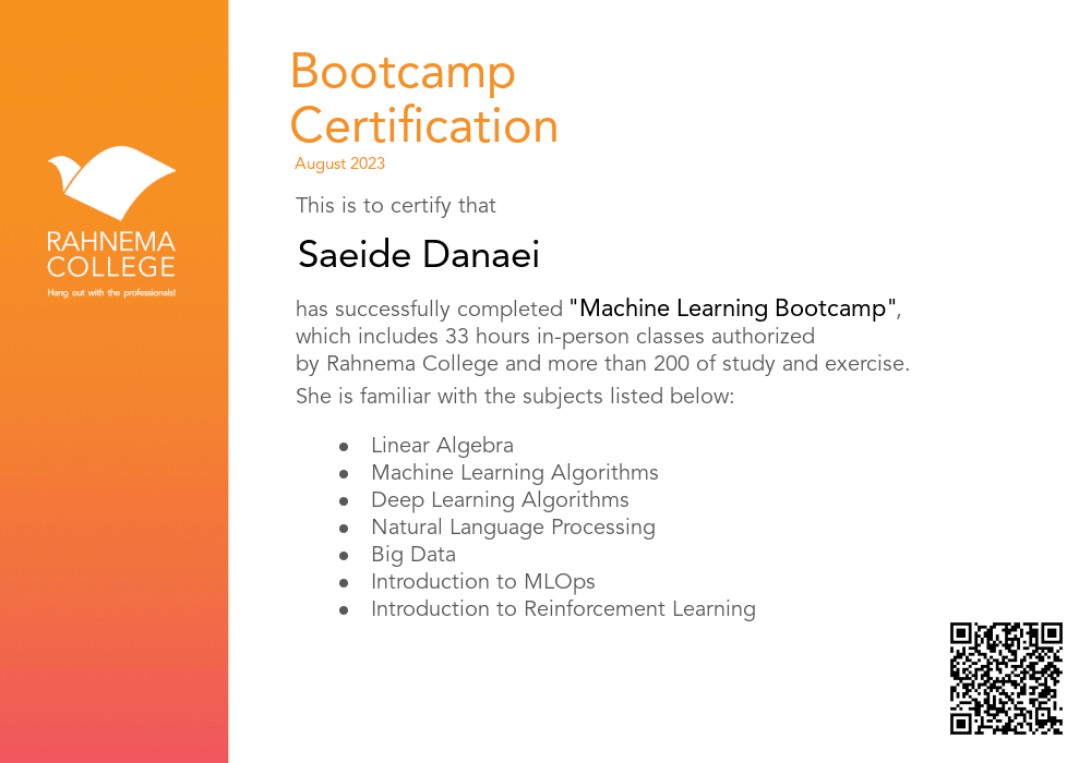 Machine Learning Bootcamp-completion-certificate