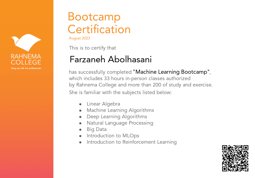Machine Learning Bootcamp-completion-certificate